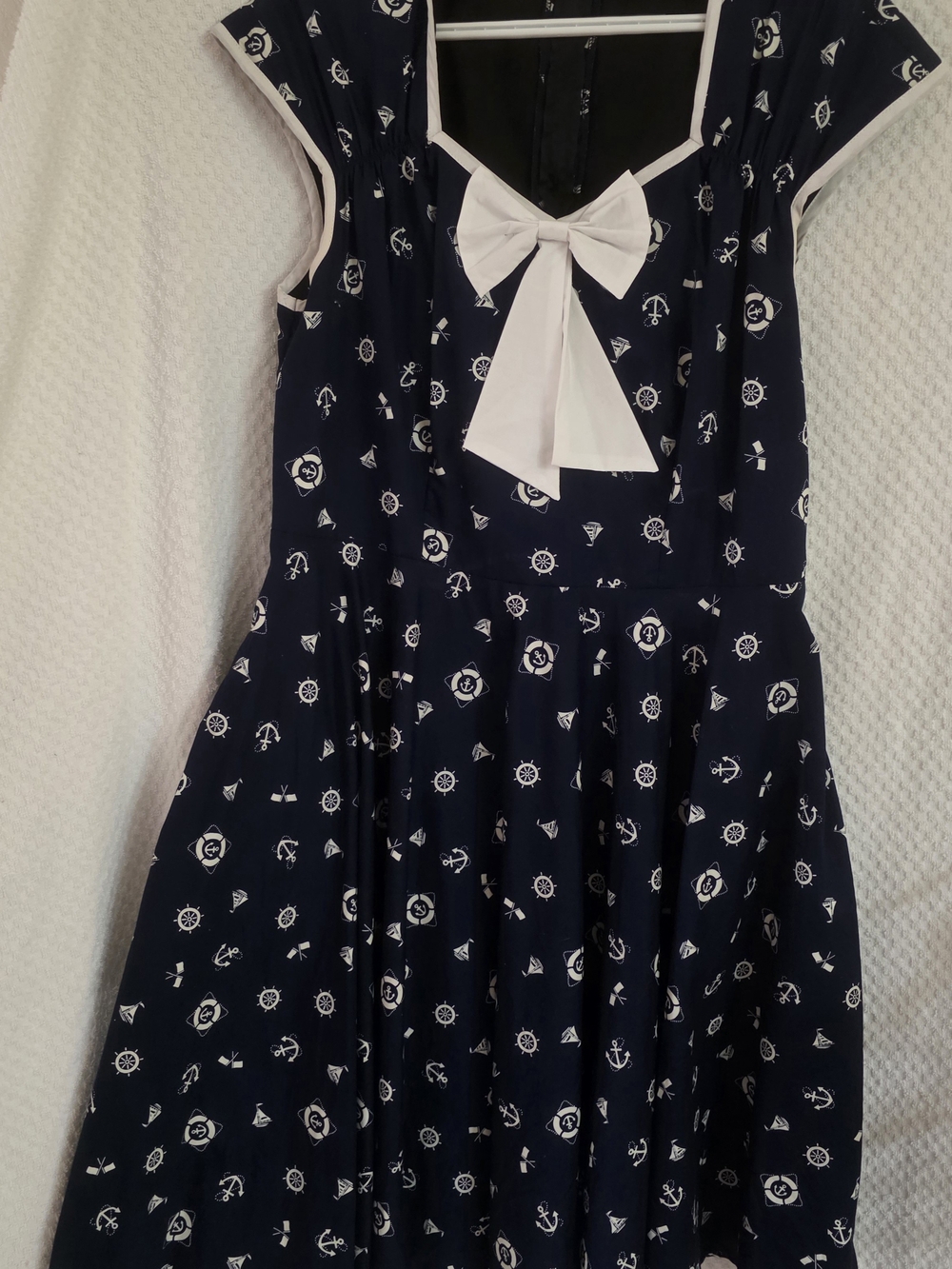 Womens  Navy Nautical Bow Dress - White Bow Accent